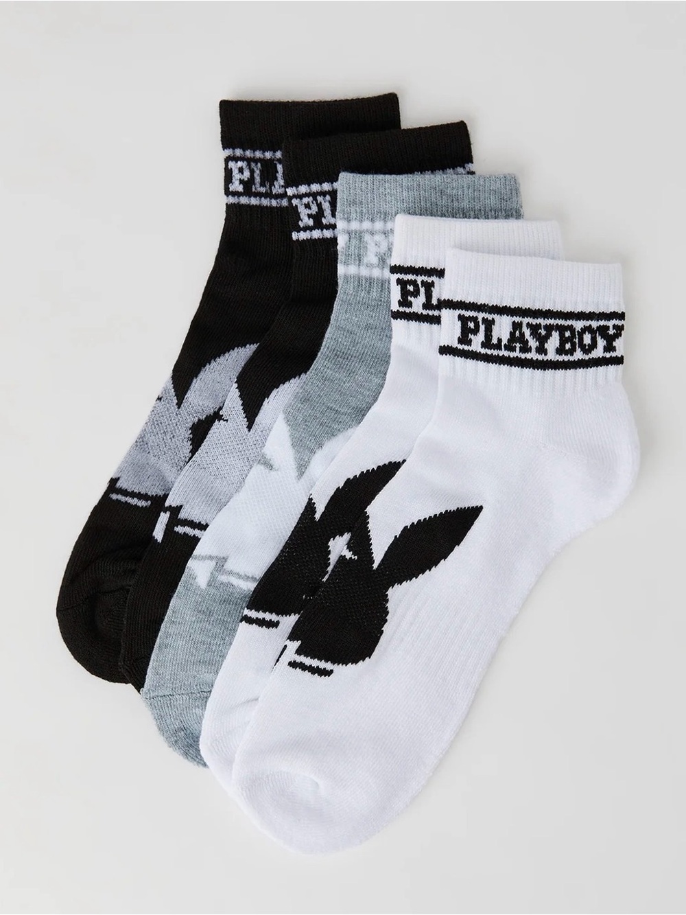 PLAYBOY Men's 5-Pack Ankle Socks in Black, Gray & White